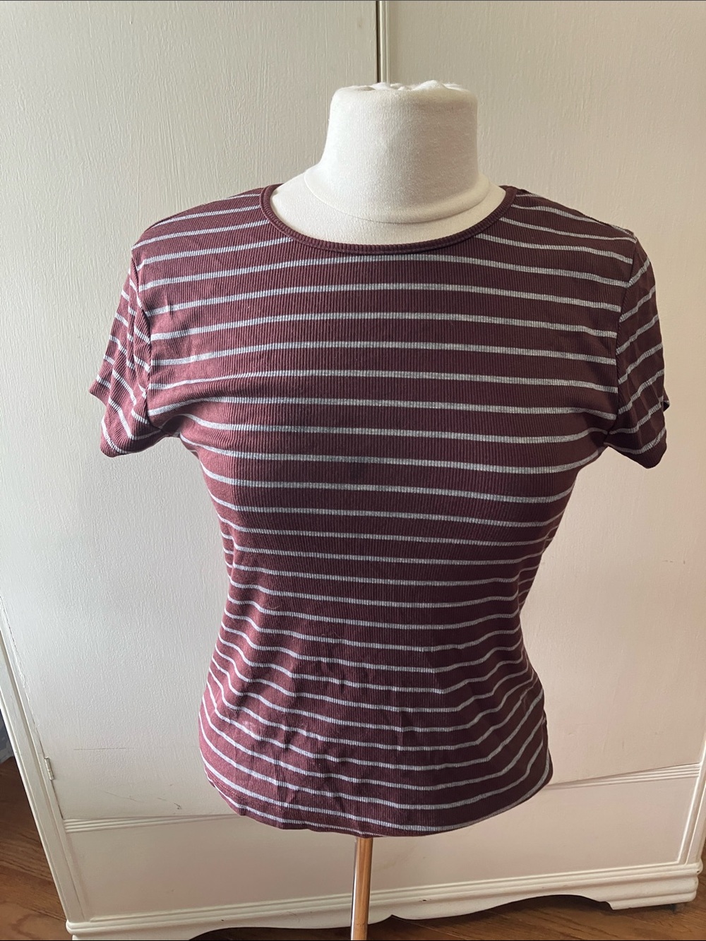 Michael Stars Burgundy & White Striped Ribbed Short-Sleeve Tee